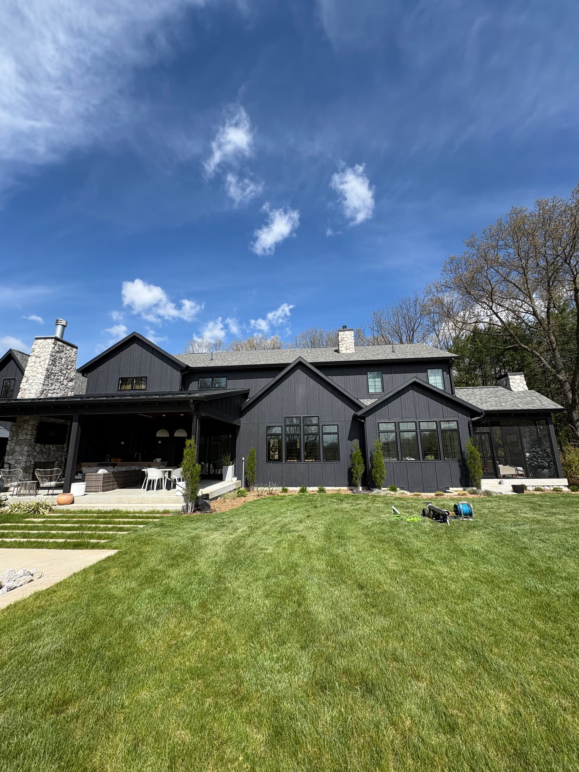 Gallery photos for Full Exterior Window Cleaning on a Stunning Dark Farmhouse: Image #1